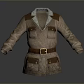 Classic Brown Utility Jacket With Fur Collar Multiple Pockets And Leather Belt 3d model