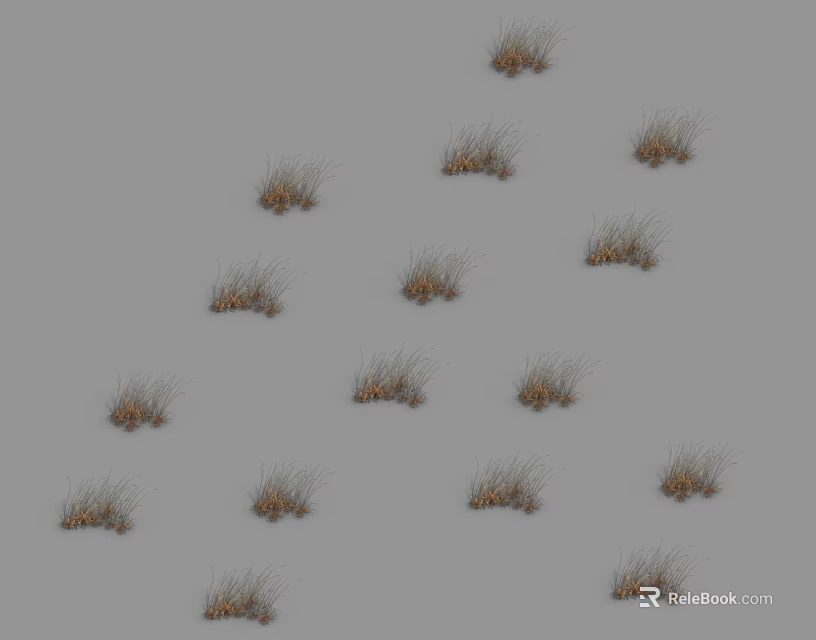 Small Brown Grasses Scattered On Gray Background With Natural Look 3d model
