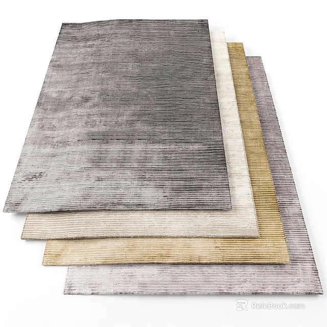 Multiple Square Rugs Featuring Textured Stripes In Gray Beige Gold Shades 3d model