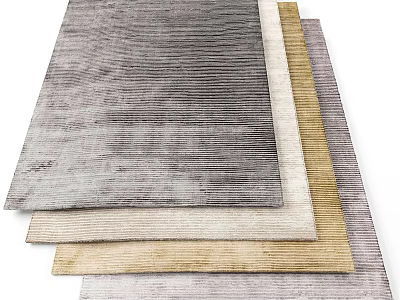 Multiple Square Rugs Featuring Textured Stripes In Gray Beige Gold Shades 3d model