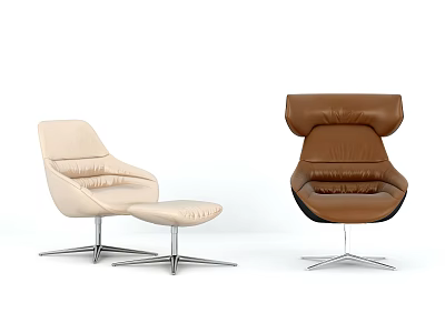 Modern Office Chair With Beige And Brown Leather Upholstery Metal Legs And Ottoman 3d model