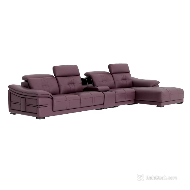 Modern Purple Leather L Shaped Sectional Sofa With Tufted Backrest And Armrests 3d model