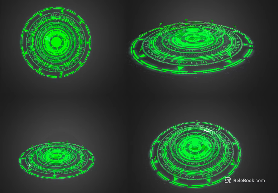 Futuristic Green Circular Wall Decor With Digital Geometric Patterns And Lines 3d model 