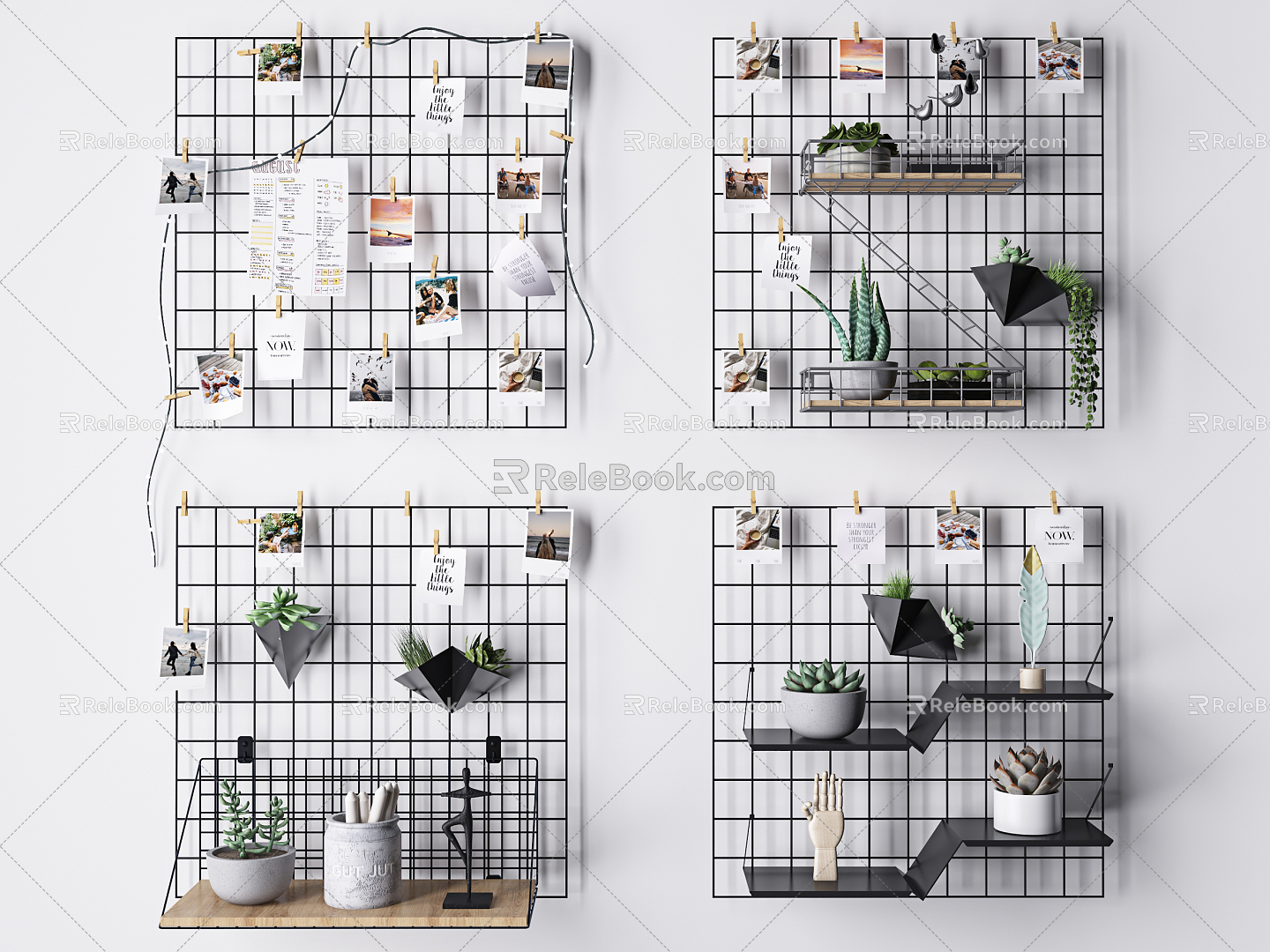 Modern photo wall wrought iron wall green plant photo wall 3d model