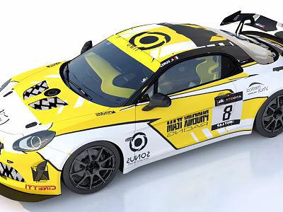 Suzuki Yellow And White Race Car With Black Graphics Number 8 Rear Spoiler 3d model