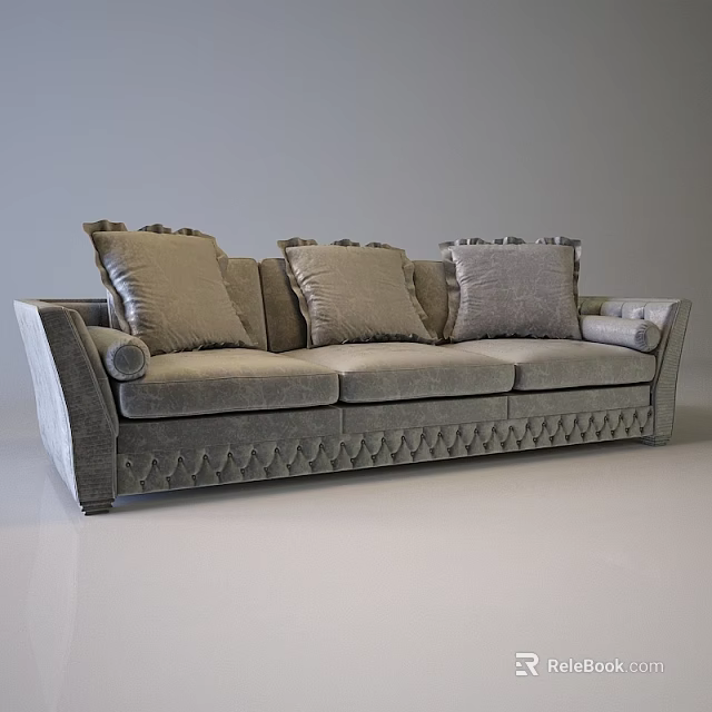 Modern Elegant Light Gray Velvet Sectional Sofa With Pillows Armrests Decorative Stitching 3d model
