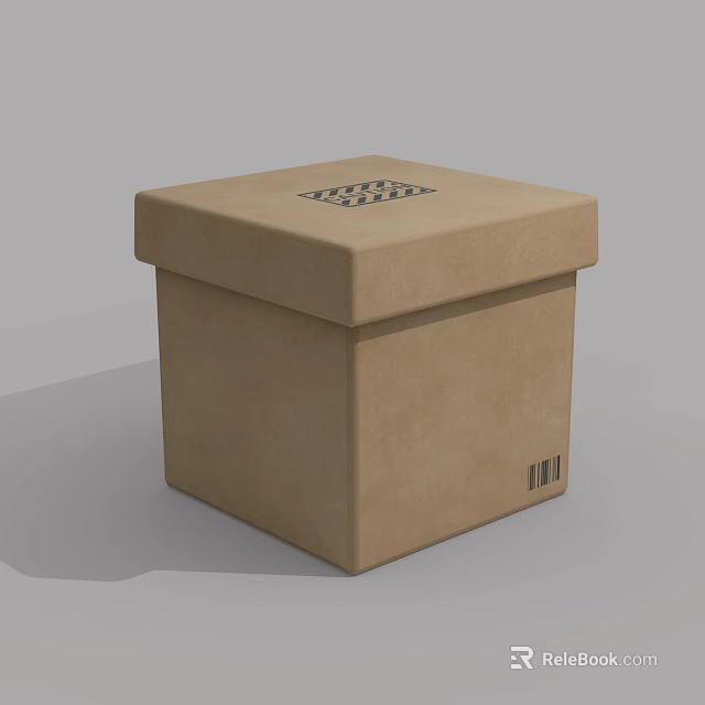 Brown Cardboard Box With Grid Pattern On Top And Barcode On Side 3d model 