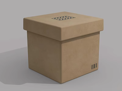 Brown Cardboard Box With Grid Pattern On Top And Barcode On Side 3d model