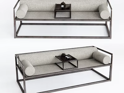 New Chinese-style Rohan Bed Multi-person Sofa Double Sofa Pillow 3d model