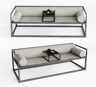 New Chinese-style Rohan Bed Multi-person Sofa Double Sofa Pillow 3d model