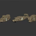 Three Sand Colored Scene Components With Intricate Modular Design And Connector Parts