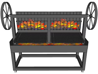 Outdoor Barbecue Grill with Wheels Double Grilling Surface and Flame Cooking 3d model