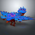 Cartoon Fantasy Scene Featuring Colorful Bird Creature With Blue Purple Floral Decorations And Vibrant Wings