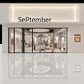 Modern September Clothing Storefront With Glass Windows Display Racks And Chandeliers