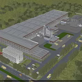 Industrial Factory Complex With Warehouse Office Building Parking Lot Vehicles Road And Green Area