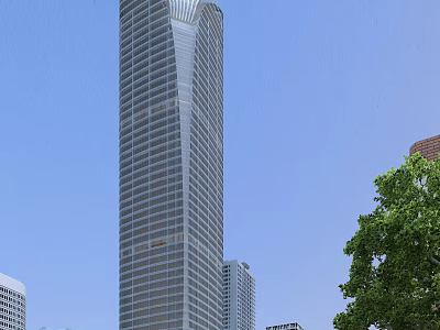 Modern Glass Facade Office Skyscraper With Blue Sky And Green Trees 3d model