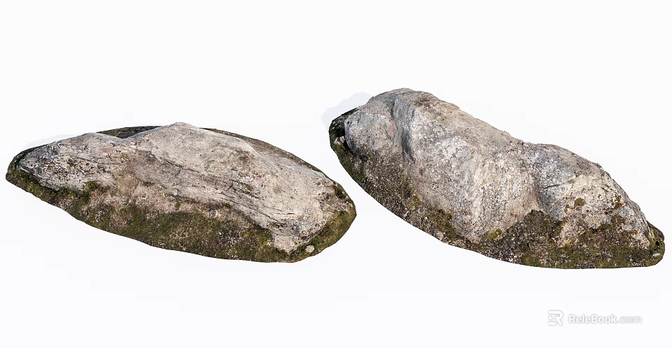 Natural Stone And Wood Decorative Items With Mossy Rough Surfaces 3d model