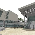Modern Residential Building Design With Glass Curtain Walls Entrance Staircase and Outdoor Greenery