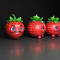 Cute Cartoon Strawberries With Smiling Faces Green Leaves And Small Legs