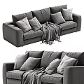 Cozy Gray Sectional Sofa With Striped Pillows And Knitted Throw Blanket 3d model