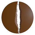Round Mirror With Vertical Crack In The Middle And Golden Decorative Edges