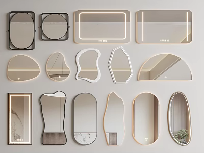 Various Shaped Mirrors with Modern Frames and Illuminated LED Designs for Home Interior Decor 3d model