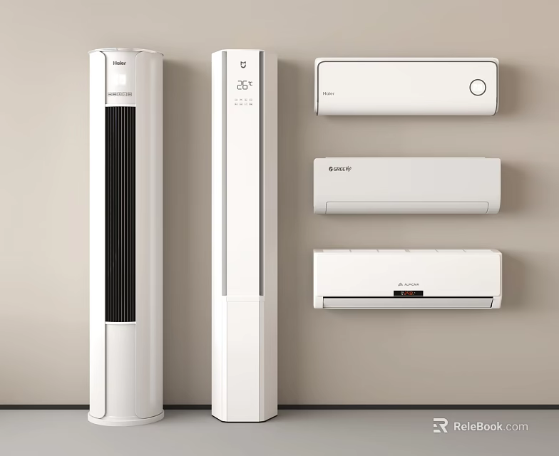 Modern White Air Conditioners and Fans with Tower and Wall Mounted Designs for Home Cooling 3d model 