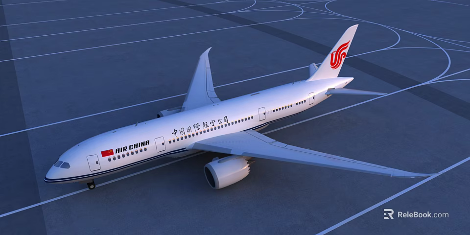 Air China Airliner Parked On Airport Runway With Red Logo And Branding 3d model 