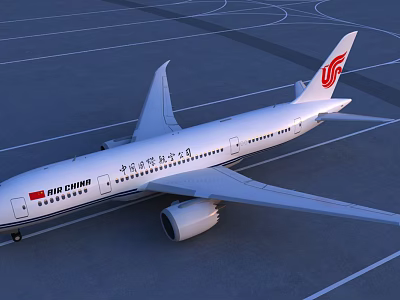 Air China Airliner Parked On Airport Runway With Red Logo And Branding 3d model