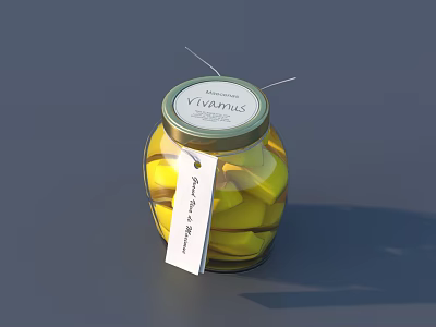 Hand Made Premium Pickles Stored in Glass Jar with Vivapickles Label 3d model
