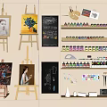 Artistic Studio Setup With Easels Canvases Paints Brushes and Musical Instruments