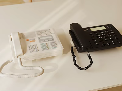 White And Black Landline Telephones With Keypad On White Office Desk 3d model