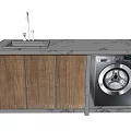 Modern Bathroom Cabinet With Marble Countertop Wooden Doors And Washing Machine