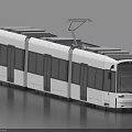 White Modern Tram With Multiple Carriages Overhead Lines And Large Windows 3d model