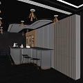 Modern Bar Interior Design With Black Chairs Dark Walls And Strip Lighting