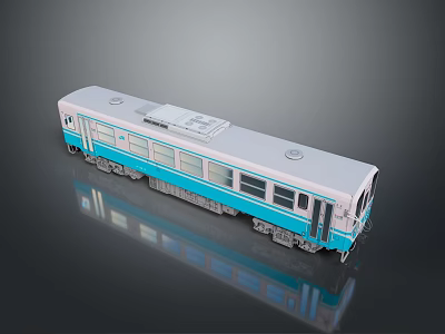 Blue and white train model on dark background with reflection effect 3d model