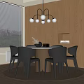 Modern Dining Table Set With Black Chairs White Globe Chandelier And Wooden Wall Panels