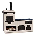 Vintage Wood Burning Stove With Chimney Oven Doors Firewood Storage Compartment And Countertop