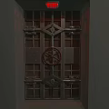 Sturdy Metal Grille Door With Red Wheel And Grid Pattern For Industrial Security
