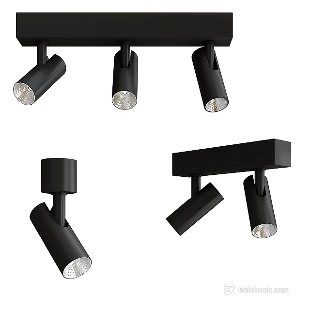 Black Track Mounted Downlights and Spotlights for Modern Interior Lighting 3d model 