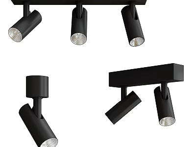 Black Track Mounted Downlights and Spotlights for Modern Interior Lighting 3d model