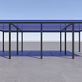 Outdoor Blue Canopy with Black Metal Frame and Multiple Support Pillars for Sunshade