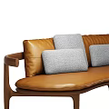 Modern Two Seater Sofa With Leather Upholstery Fabric Cushions And Wooden Frame