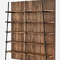 Industrial Style Bookshelf Log Iron Storage Rack Floor-to-Floor Wall Simple Solid Wood Living Room Multi-Layer Flat Board Storage Display Shelf 3d model
