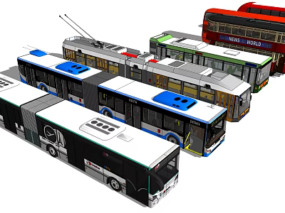 Various Modern Bus Models Including Trams Double Decker With Colorful Exteriors 3d model