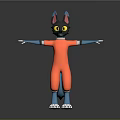 Cartoon Cat Video Game Character With Blue Ears Yellow Eyes Orange Jumpsuit And Outstretched Arms