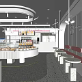 Bright Modern Dessert Shop With Assorted Pastries Display Cases And Cozy Seating Area