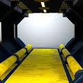 Cartoon Sci Fi Corridor Scene With Black Hexagon Structure Yellow Walkway Pipes And Ceiling Lights