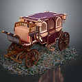 Ornate Vintage Carriage With Purple Roof Golden Decorations And Cobblestone Base