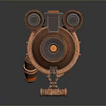 Copper Mechanical Weapon with Yellow Tip and Glowing Elements Mechanical Structure and Gear Details